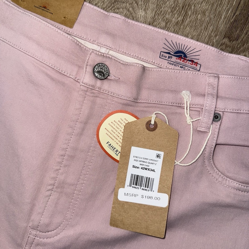 NWT Faherty Stretch Terry 5 Pocket Pants Men's 42x34 Spring Quartz Pink Tailored - Picture 5 of 6